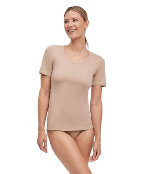 Falke 2-Pack T-Shirt Round-neck Daily Comfort Overhemd Dames Bruin | JPTQEV-924
