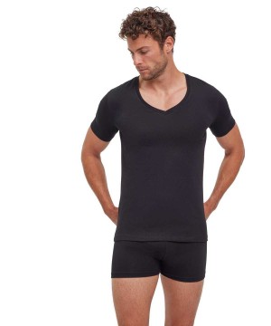 Falke 2-Pack T-Shirt V-neck Daily Comfort Overhemd Met Korte Mouwen Heren Zwart | LVQFYR-764
