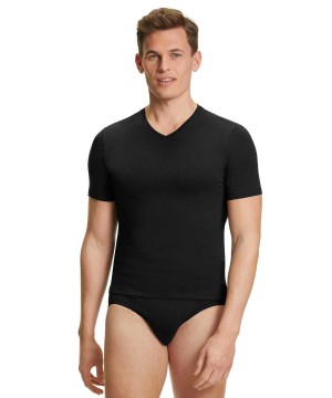 Falke 2-Pack T-Shirt V-neck Daily Comfort Overhemd Met Korte Mouwen Heren Zwart | BNKFEO-937