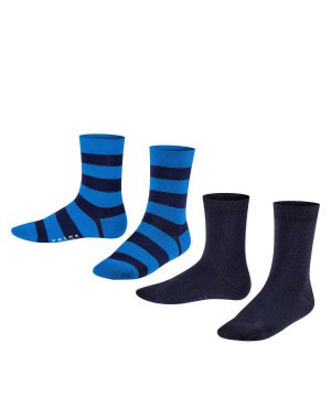 Falke Happy Stripe 2-Pack Socks Sokken Kinderen Zwart | GJXMDT-238