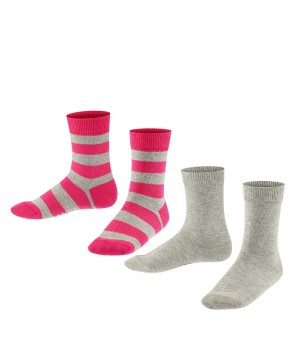 Falke Happy Stripe 2-Pack Socks Sokken Kinderen Grijs | TXKZRH-508