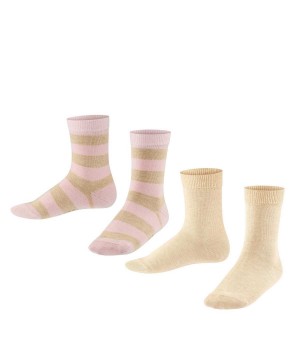 Falke Happy Stripe 2-Pack Socks Sokken Kinderen Beige | IDXRBA-498