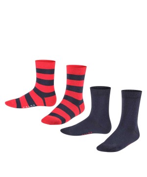 Falke Happy Stripe 2-Pack Socks Sokken Kinderen Blauw | ORPSFZ-614