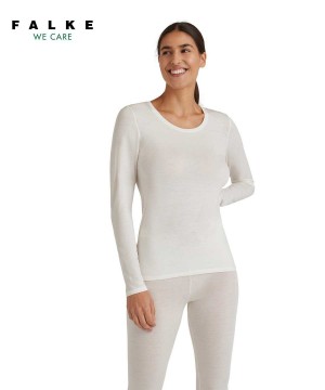 Falke Long sleeve shirt Round-neck Daily ClimaWool Overhemd Dames Wit | MBOZNC-357