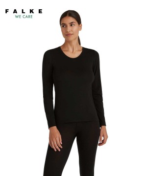Falke Long sleeve shirt Round-neck Daily ClimaWool Overhemd Dames Zwart | RHLUPT-917