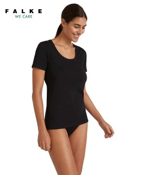 Falke T-Shirt Round-neck Daily Natural Overhemd Dames Zwart | JTBONM-293