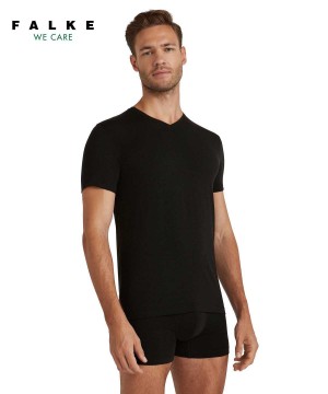 Falke T-Shirt V-neck Daily ClimaWool Overhemd Met Korte Mouwen Heren Zwart | YNLOUF-148
