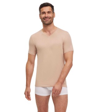 Falke T-Shirt V-neck Daily Climate Control Overhemd Met Korte Mouwen Heren Bruin | FCKPHR-469