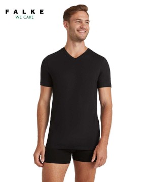 Falke T-Shirt V-neck Daily Natural Overhemd Met Korte Mouwen Heren Zwart | QLXIZH-950